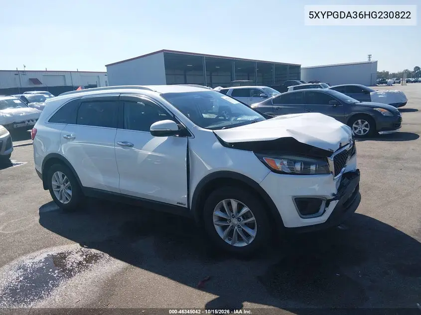 KIA SORENTO 2017, VIN 5XYPGDA36HG230822