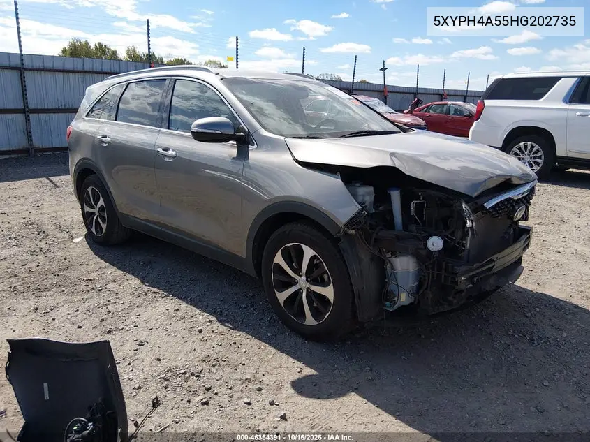 KIA SORENTO 2017, VIN 5XYPH4A55HG202735