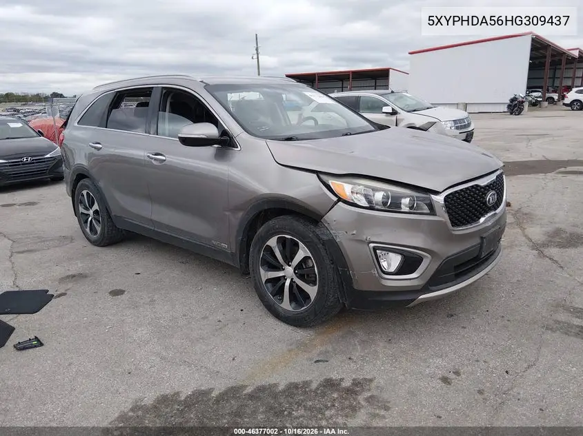 KIA SORENTO 2017, VIN 5XYPHDA56HG309437