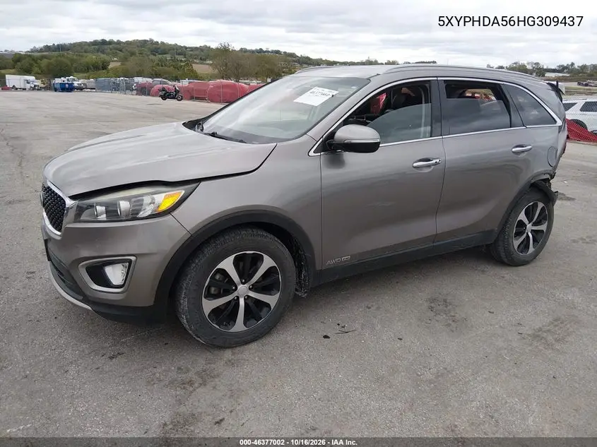 2017 KIA SORENTO VIN 5XYPHDA56HG309437 — фото 2