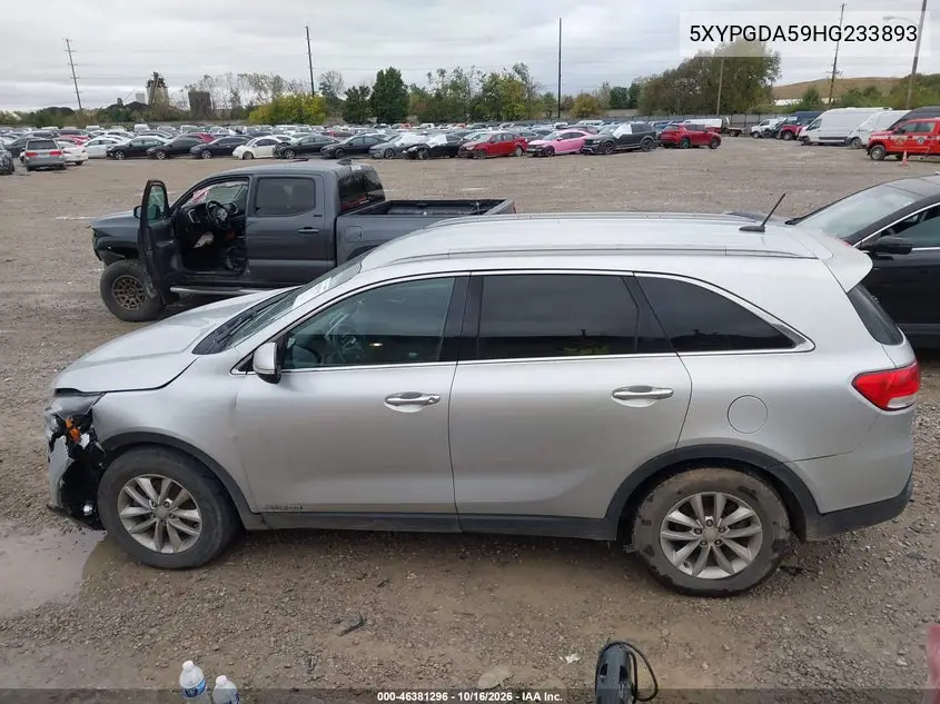 KIA SORENTO 2017, VIN 5XYPGDA59HG233893