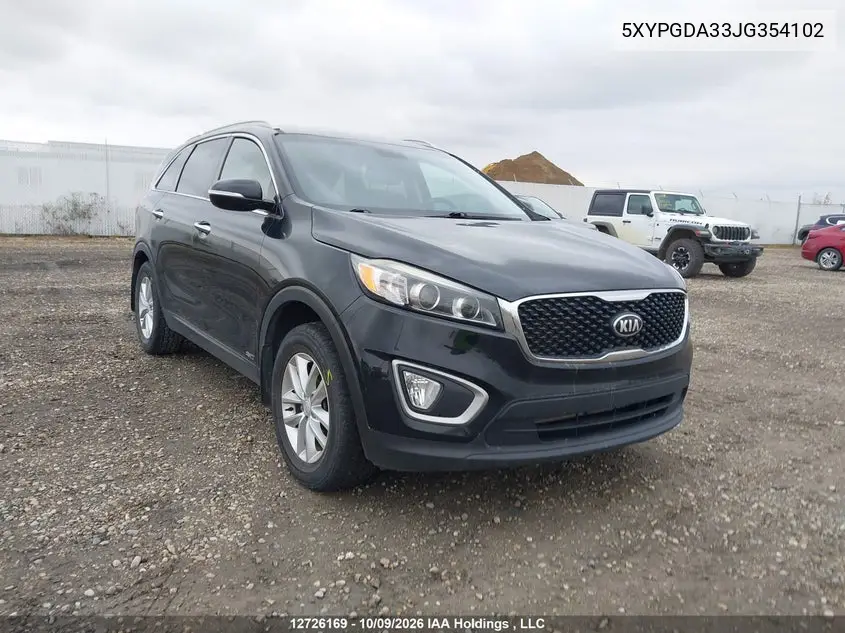 KIA SORENTO 2018, VIN 5XYPGDA33JG354102