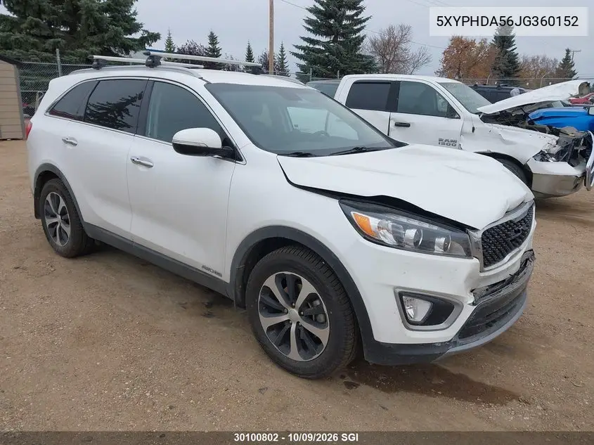 KIA SORENTO 2018, VIN 5XYPHDA56JG360152