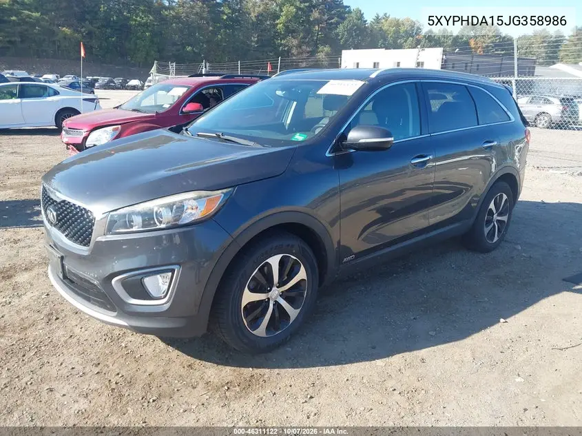 2018 KIA SORENTO VIN 5XYPHDA15JG358986 — фото 2