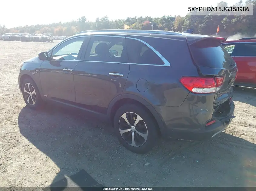 2018 KIA SORENTO VIN 5XYPHDA15JG358986 — фото 3
