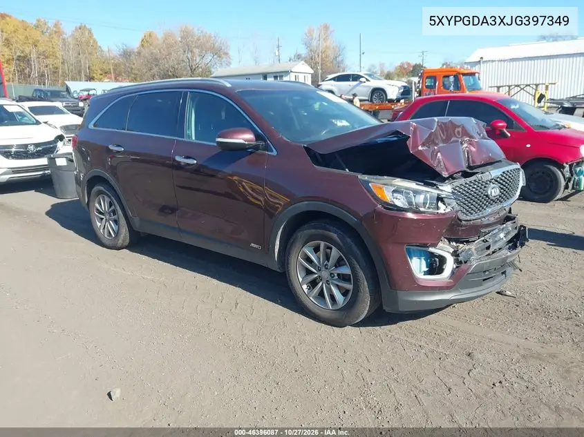 KIA SORENTO 2018, VIN 5XYPGDA3XJG397349