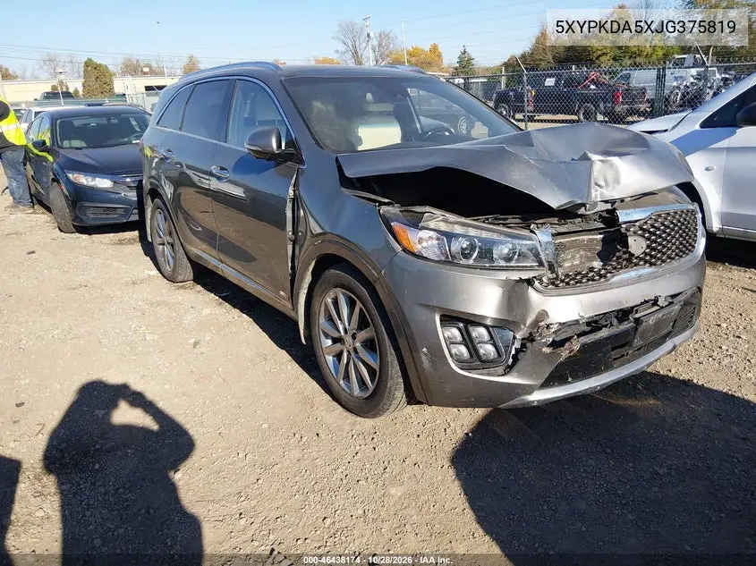 KIA SORENTO 2018, VIN 5XYPKDA5XJG375819