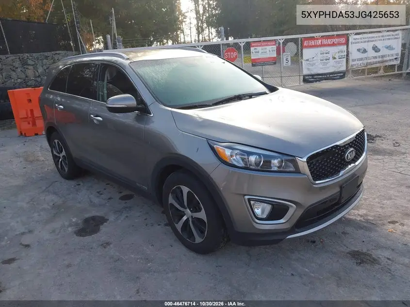 KIA SORENTO 2018, VIN 5XYPHDA53JG425653