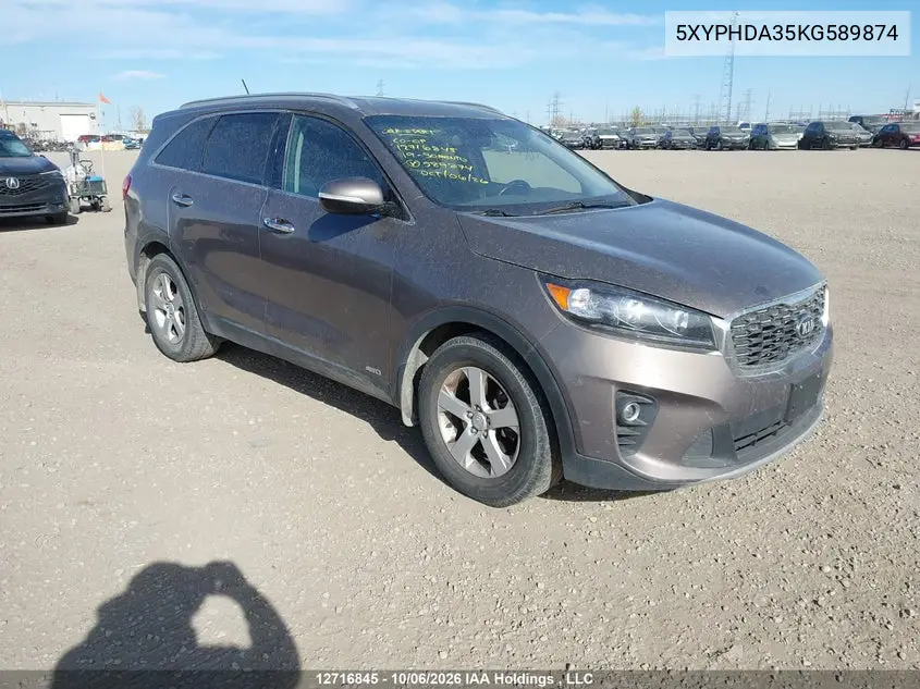 KIA SORENTO 2019, VIN 5XYPHDA35KG589874