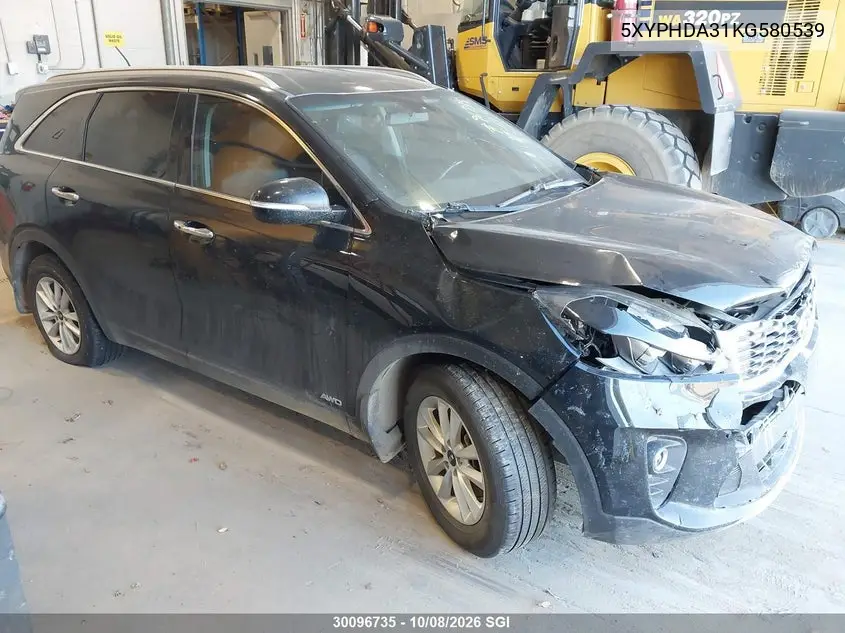 KIA SORENTO 2019, VIN 5XYPHDA31KG580539
