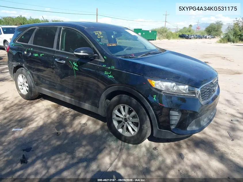 KIA SORENTO 2019, VIN 5XYPG4A34KG531175