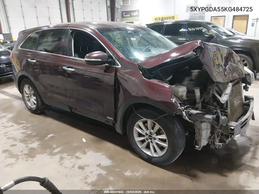 KIA SORENTO 2019, VIN 5XYPGDA55KG484725