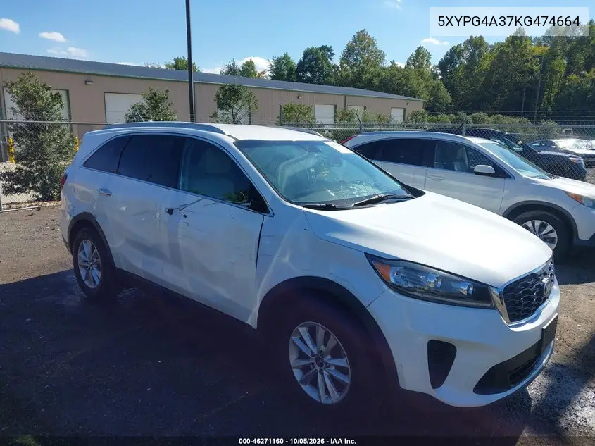 KIA SORENTO 2019, VIN 5XYPG4A37KG474664