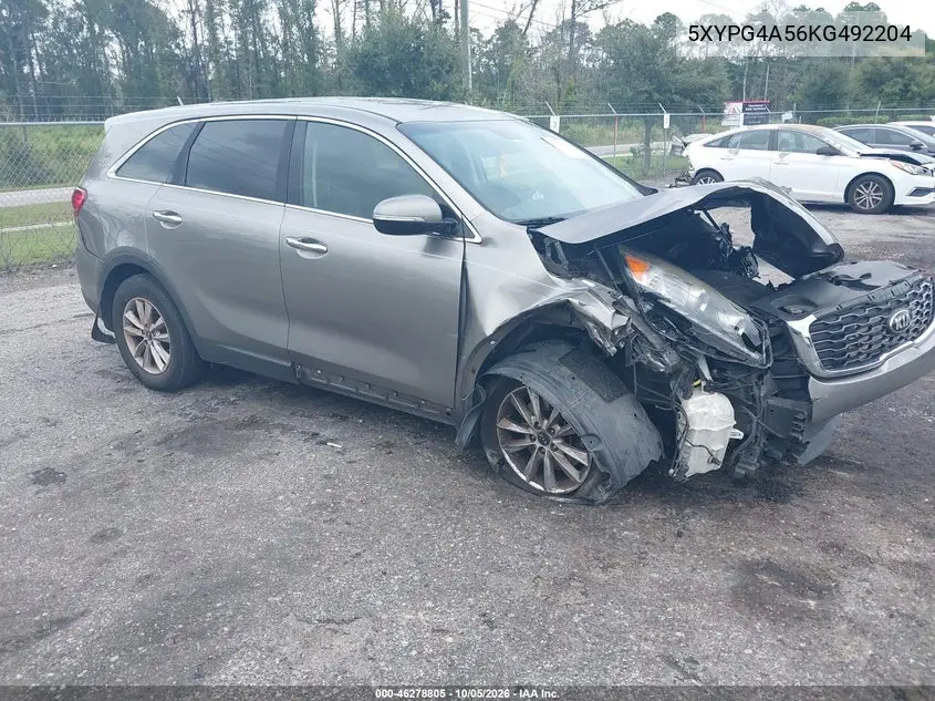 KIA SORENTO 2019, VIN 5XYPG4A56KG492204