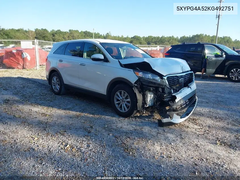 KIA SORENTO 2019, VIN 5XYPG4A52KG492751