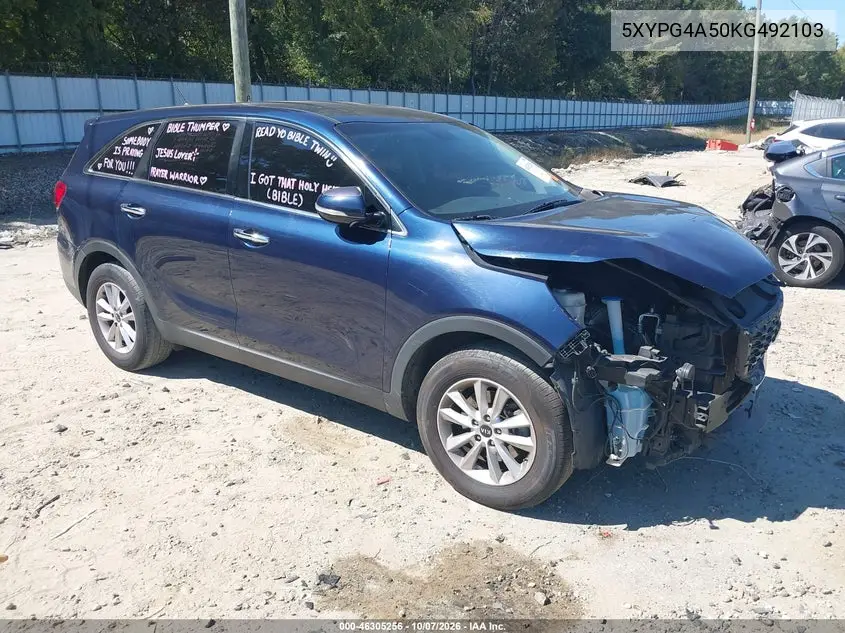 KIA SORENTO 2019, VIN 5XYPG4A50KG492103