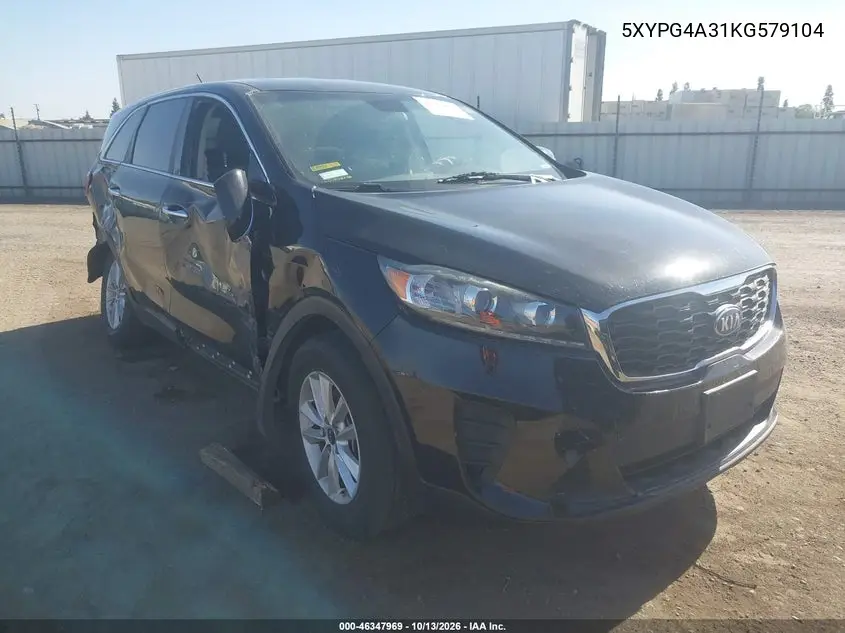 KIA SORENTO 2019, VIN 5XYPG4A31KG579104