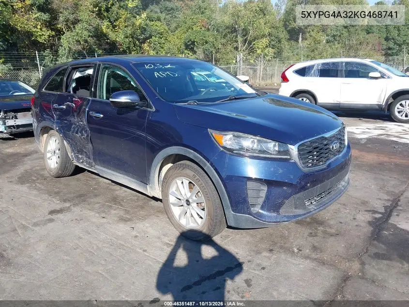 KIA SORENTO 2019, VIN 5XYPG4A32KG468741