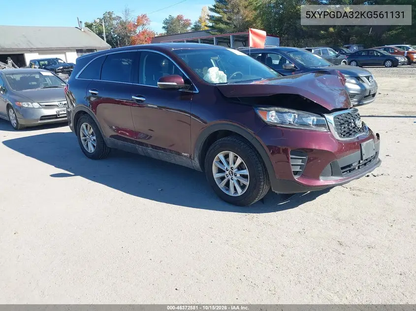 KIA SORENTO 2019, VIN 5XYPGDA32KG561131
