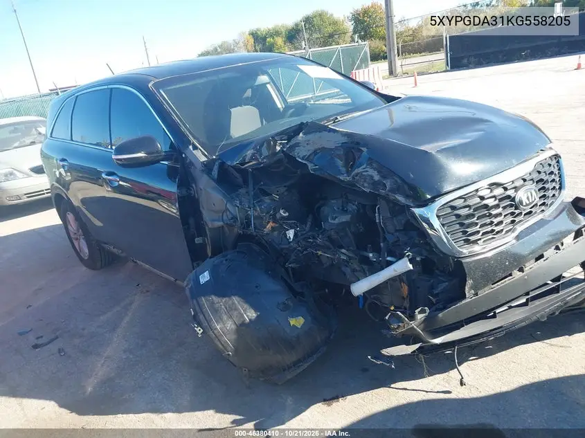 KIA SORENTO 2019, VIN 5XYPGDA31KG558205