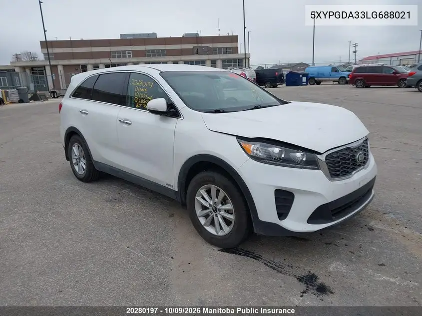 KIA SORENTO 2020, VIN 5XYPGDA33LG688021
