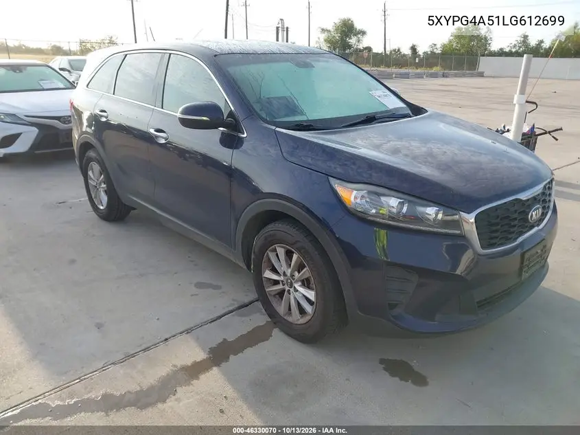 KIA SORENTO 2020, VIN 5XYPG4A51LG612699