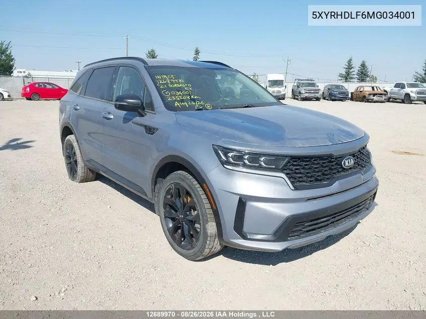KIA SORENTO 2021, VIN 5XYRHDLF6MG034001