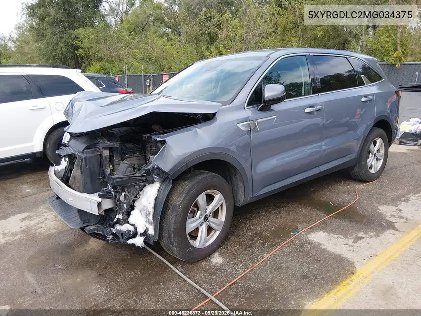 2021 KIA SORENTO VIN 5XYRGDLC2MG034375 — фото 2