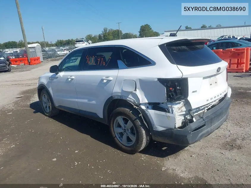 2021 KIA SORENTO VIN 5XYRGDLC8MG038690 — фото 3