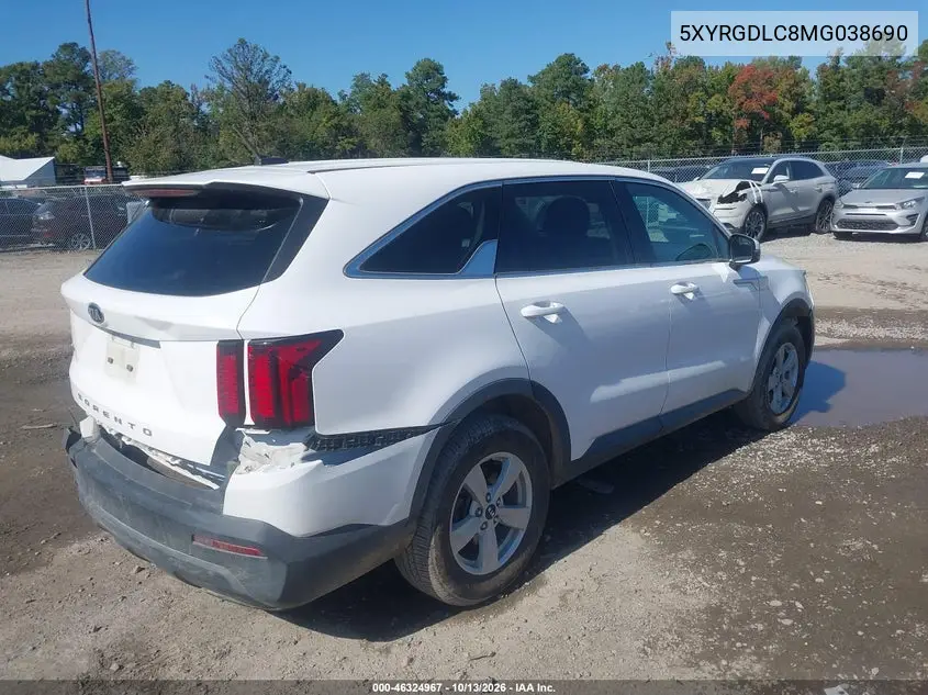 2021 KIA SORENTO VIN 5XYRGDLC8MG038690 — фото 4
