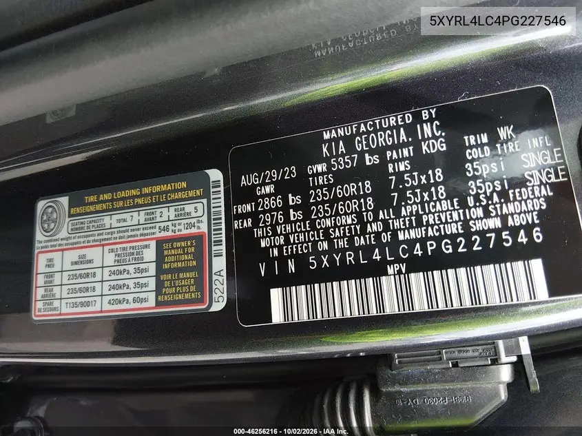 2023 KIA SORENTO VIN 5XYRL4LC4PG227546 — фото 9
