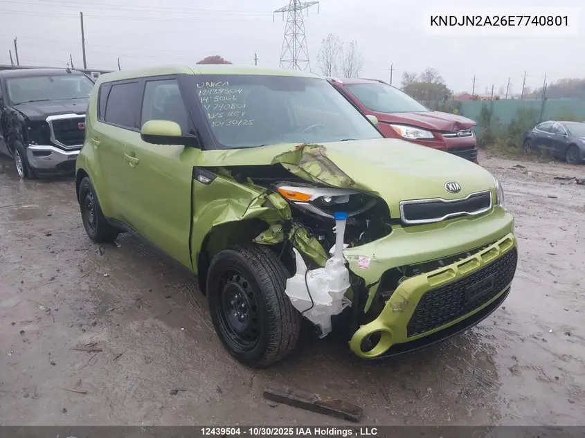 KIA SOUL 2014, VIN KNDJN2A26E7740801