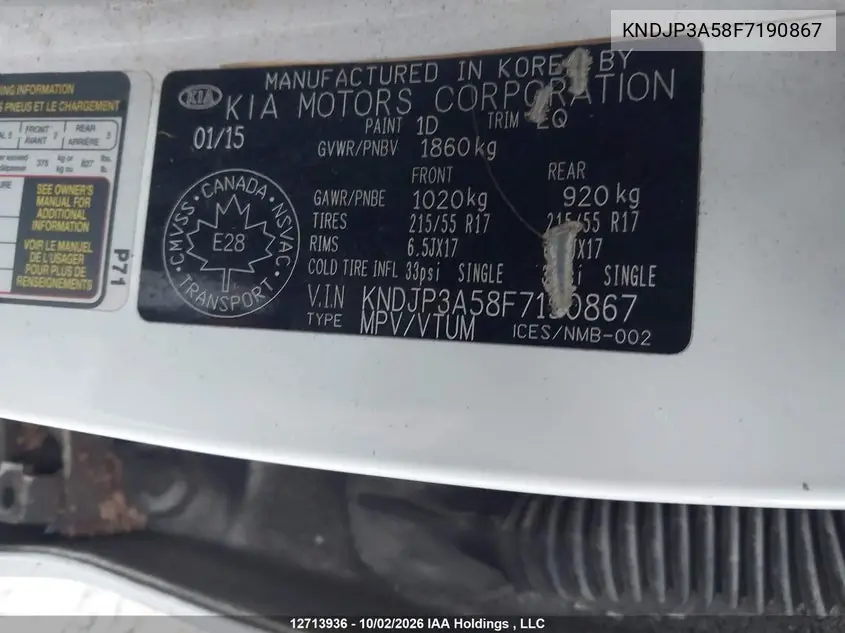 2015 KIA SOUL VIN KNDJP3A58F7190867 — фото 9