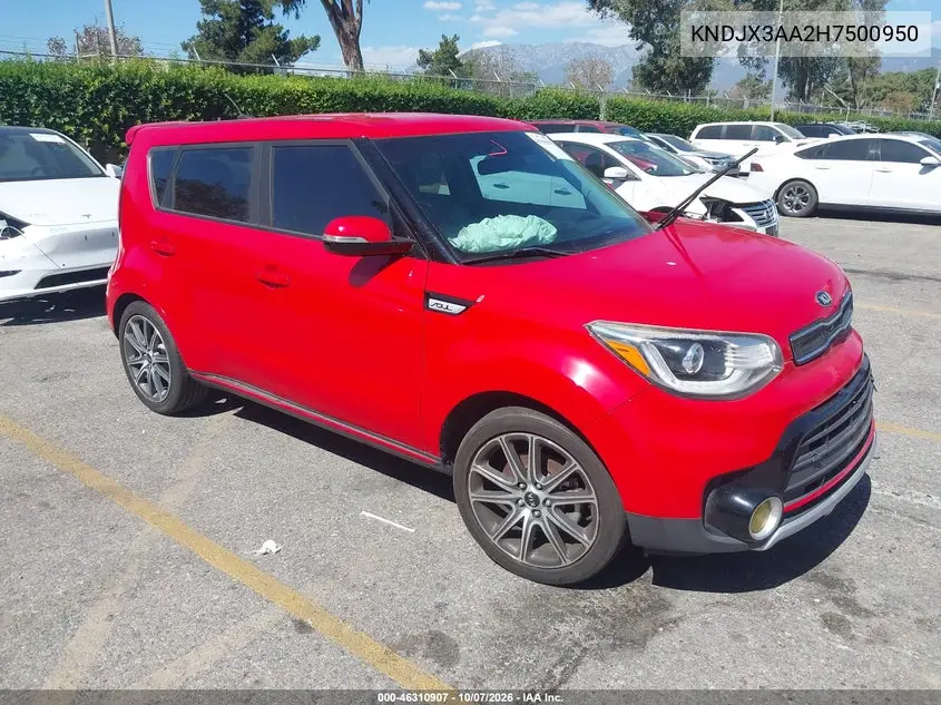 KIA SOUL 2017, VIN KNDJX3AA2H7500950