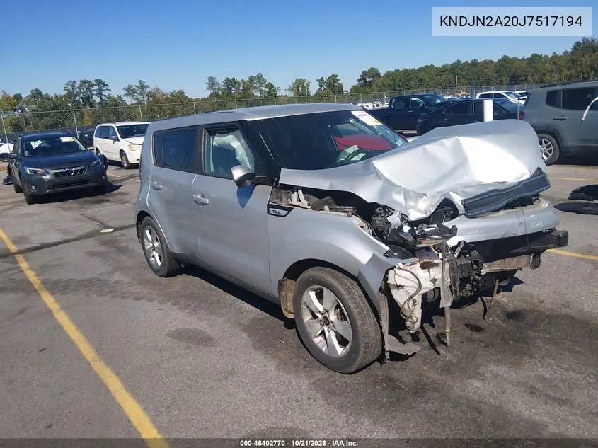 KIA SOUL 2018, VIN KNDJN2A20J7517194