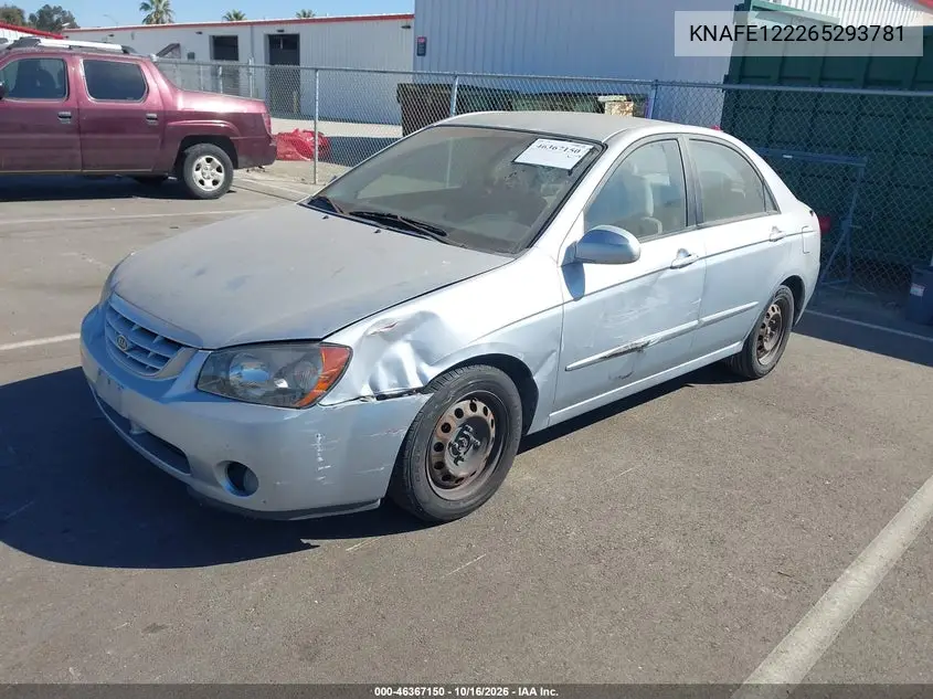 2006 KIA SPECTRA VIN KNAFE122265293781 — фото 2