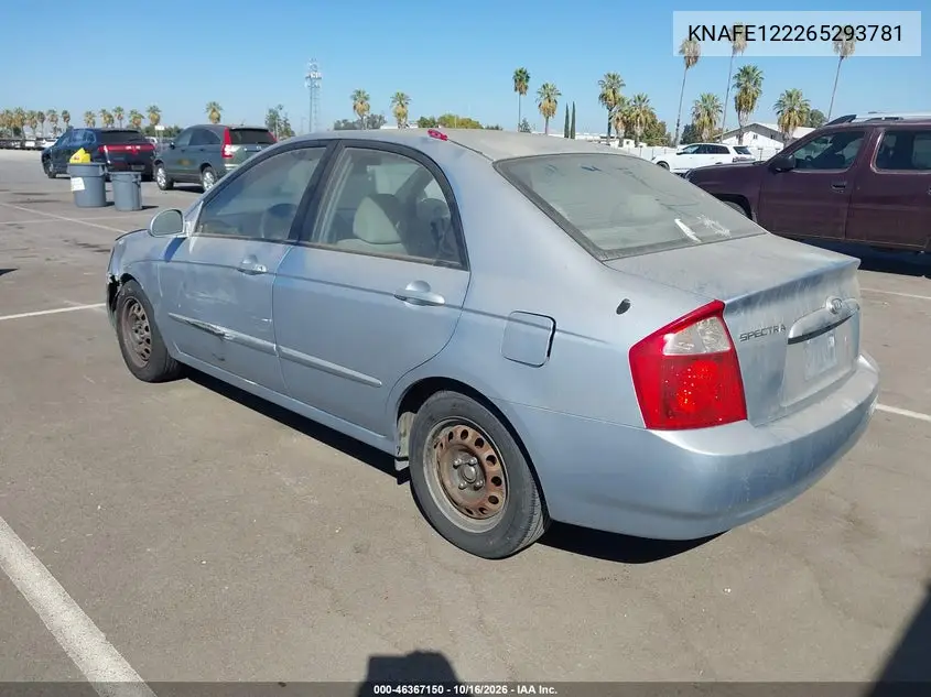 2006 KIA SPECTRA VIN KNAFE122265293781 — фото 3