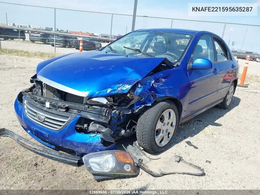 2009 KIA SPECTRA VIN KNAFE221595635287 — фото 2