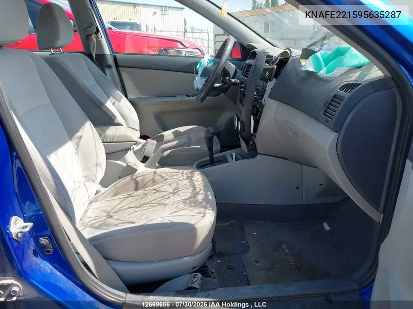 2009 KIA SPECTRA VIN KNAFE221595635287 — фото 5