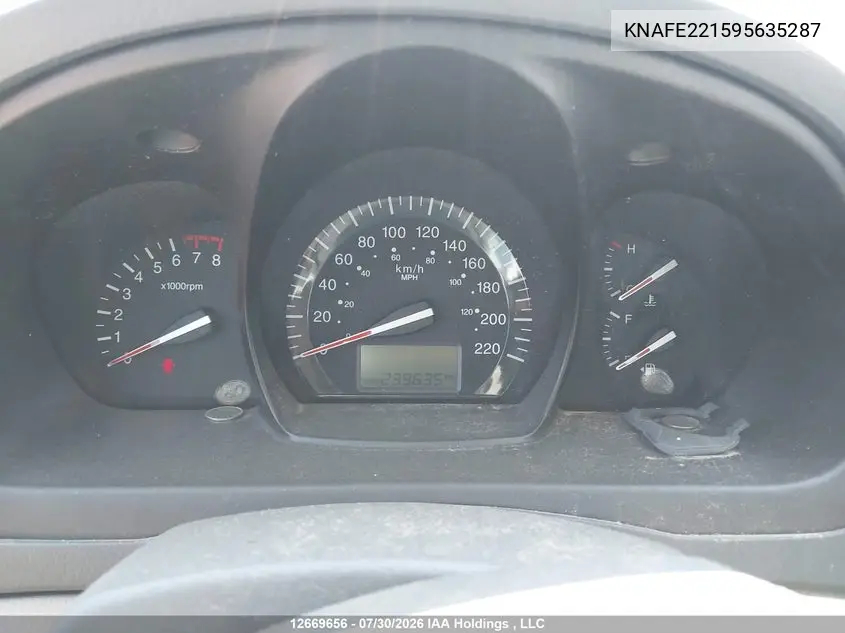 2009 KIA SPECTRA VIN KNAFE221595635287 — фото 7