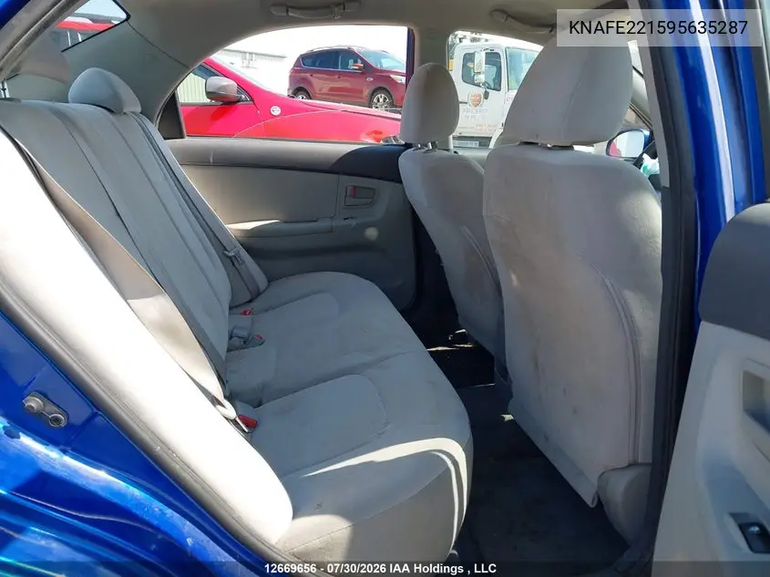 2009 KIA SPECTRA VIN KNAFE221595635287 — фото 8