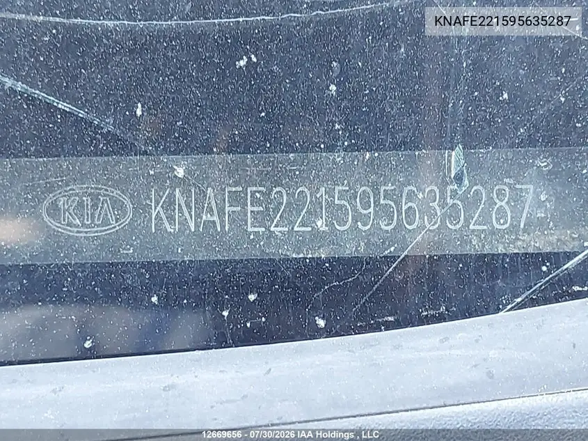 2009 KIA SPECTRA VIN KNAFE221595635287 — фото 9