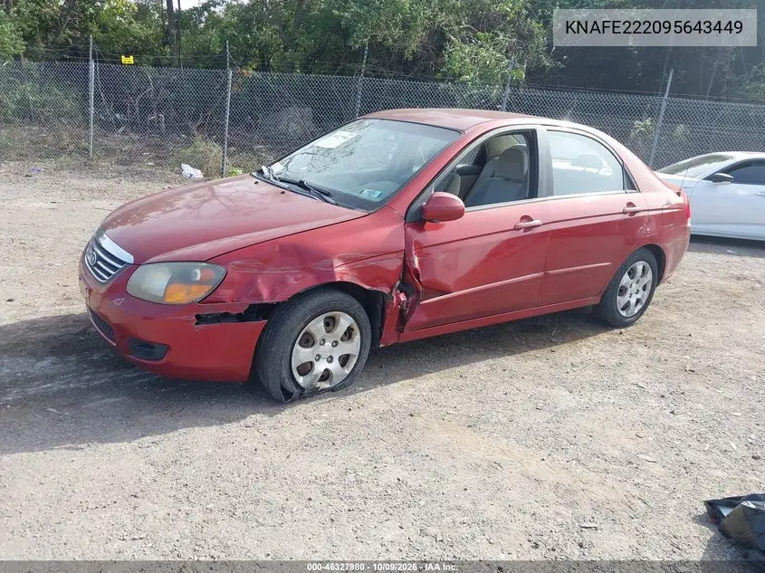 2009 KIA SPECTRA VIN KNAFE222095643449 — фото 2