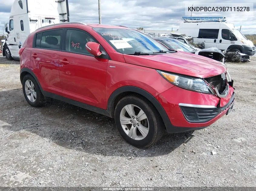 KIA SPORTAGE 2011, VIN KNDPBCA29B7115278