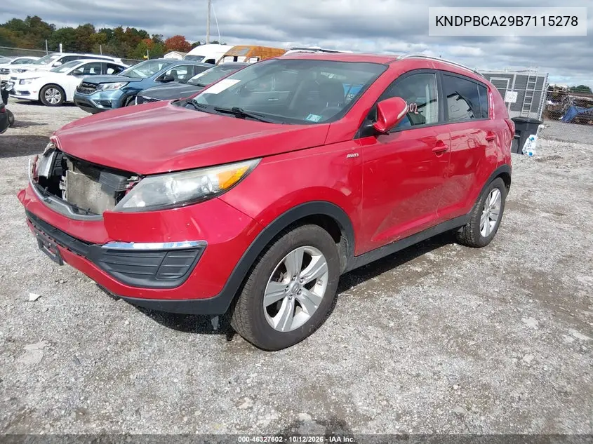 2011 KIA SPORTAGE VIN KNDPBCA29B7115278 — фото 2