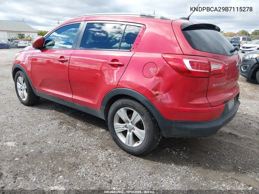 2011 KIA SPORTAGE VIN KNDPBCA29B7115278 — фото 3