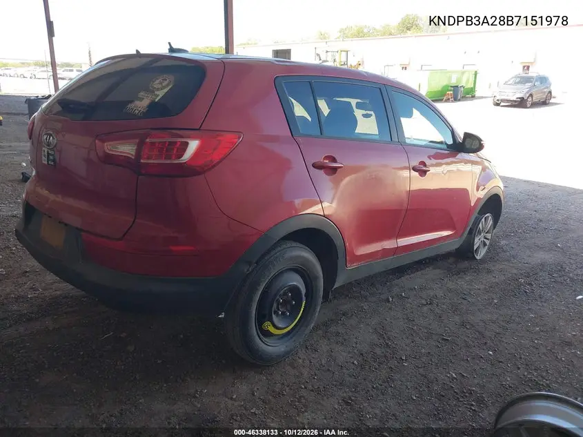 2011 KIA SPORTAGE VIN KNDPB3A28B7151978 — фото 4
