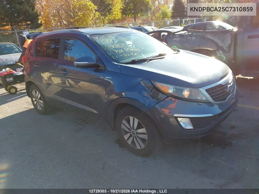 KIA SPORTAGE 2012, VIN KNDPBCA25C7310859