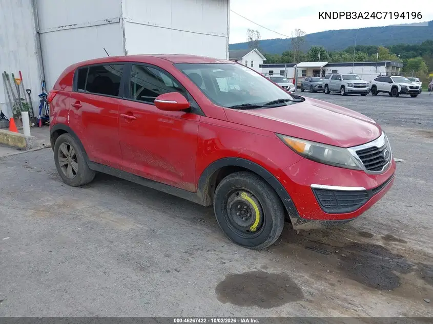 KIA SPORTAGE 2012, VIN KNDPB3A24C7194196