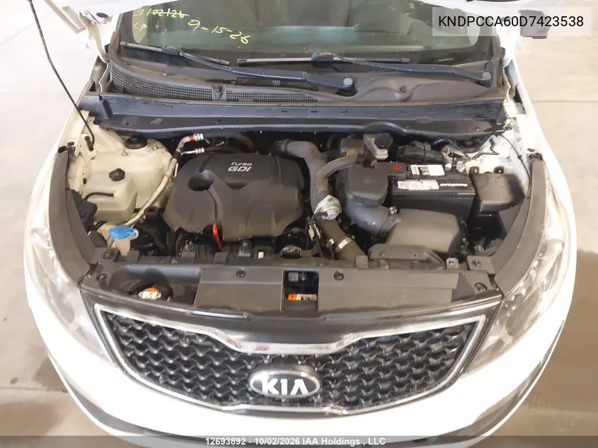 2013 KIA SPORTAGE VIN KNDPCCA60D7423538 — фото 10